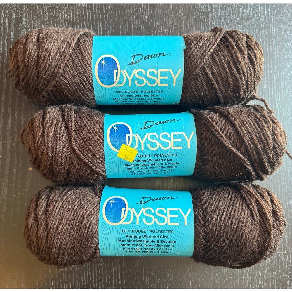 Lot of 3 Dawn Odyssey Yarn in #425 Wood Brown Acrylic Worsted